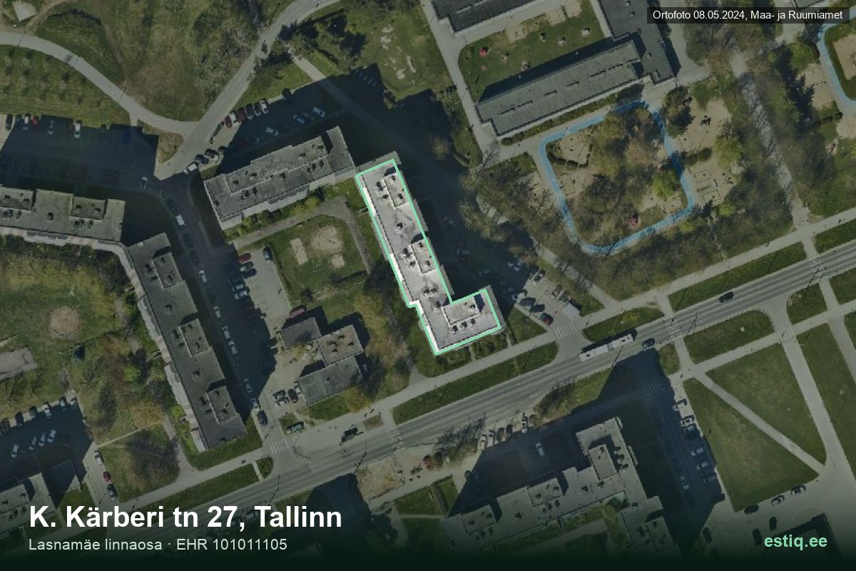 Kärberi tänav 27, Tallinn – hoone aerofoto, kontuur ehitisregistri (EHR) andmetest