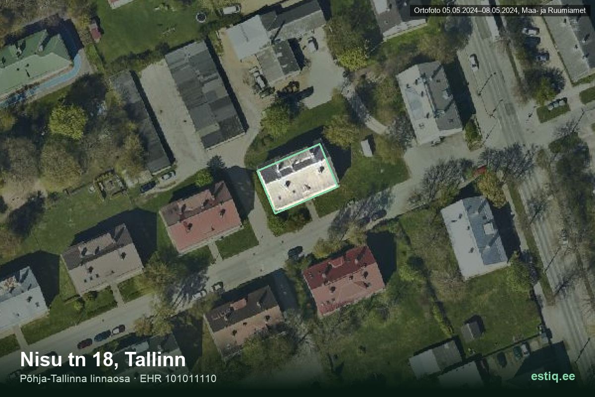 Nisu tänav 18, Tallinn – ilmakuva rakennuksesta, ääriviiva rakennusrekisteristä (EHR)