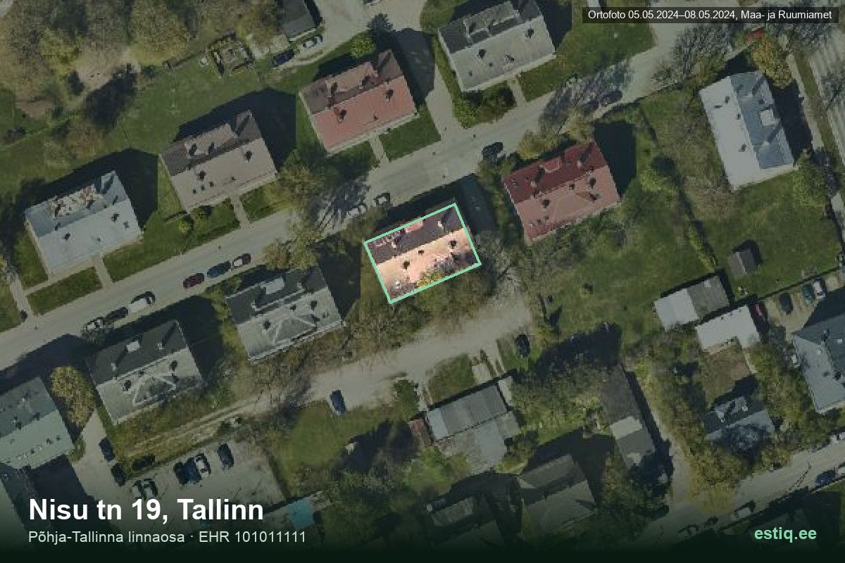 Nisu tänav 19, Tallinn – ilmakuva rakennuksesta, ääriviiva rakennusrekisteristä (EHR)