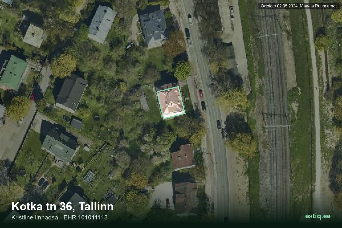 Kotka tänav 36, Tallinn – hoone aerofoto, kontuur ehitisregistri (EHR) andmetest