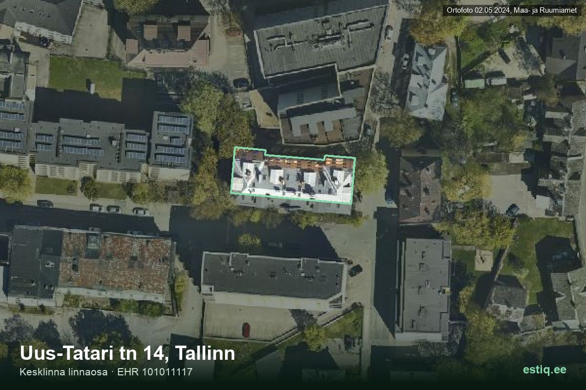 Uus-Tatari tänav 14, Tallinn – аэрофото дома, контур по данным регистра строений (EHR)