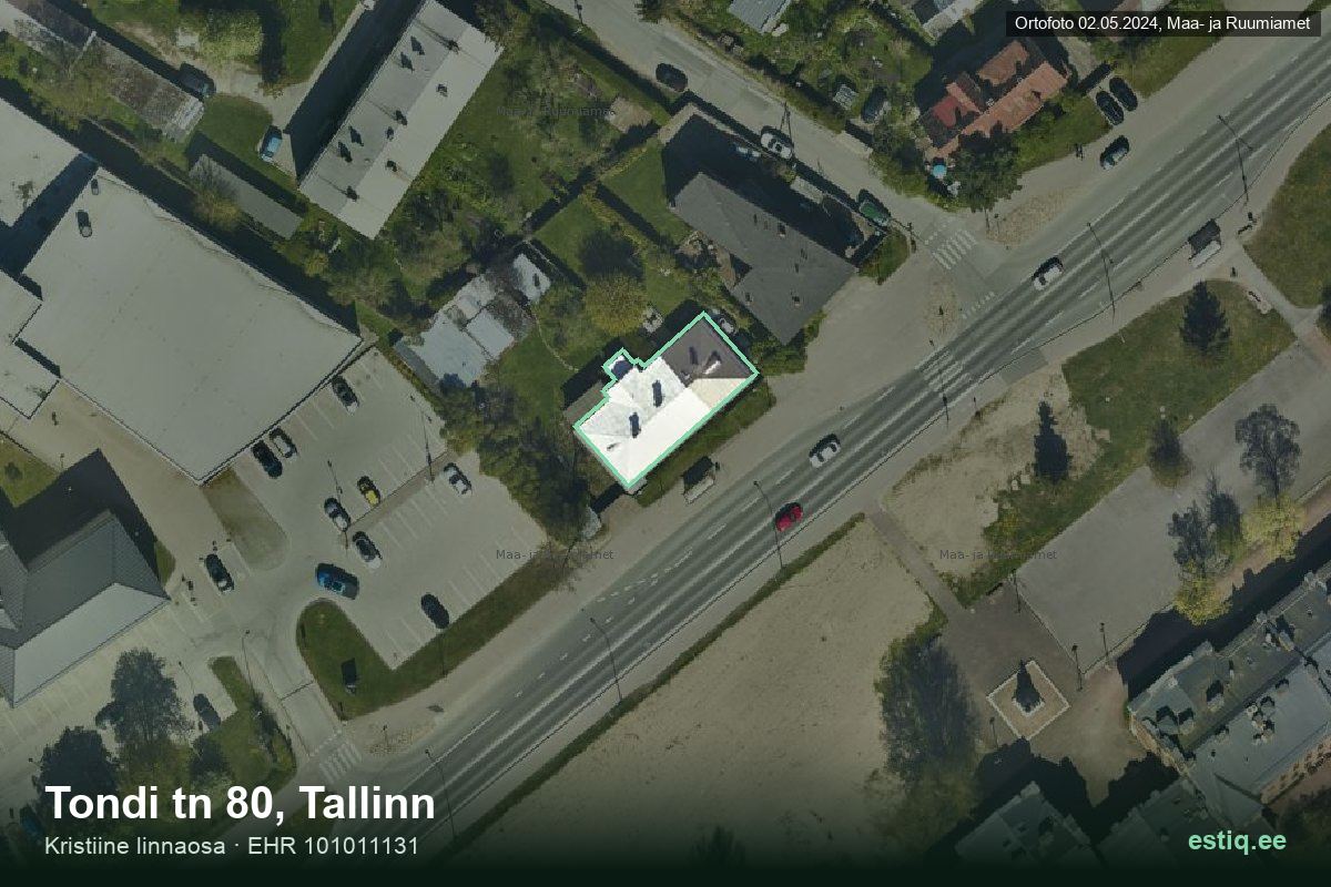 Tondi tänav 80, Tallinn – аэрофото дома, контур по данным регистра строений (EHR)