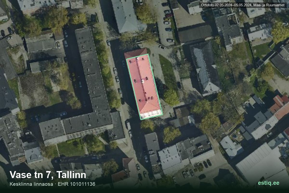 Vase tänav 7, Tallinn – hoone aerofoto, kontuur ehitisregistri (EHR) andmetest