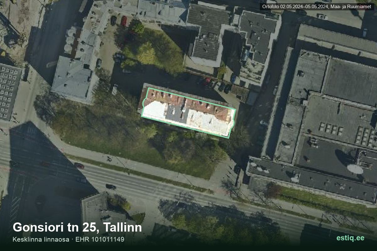 Gonsiori tänav 25, Tallinn – aerial photo of the building, outline from the Building Register (EHR)