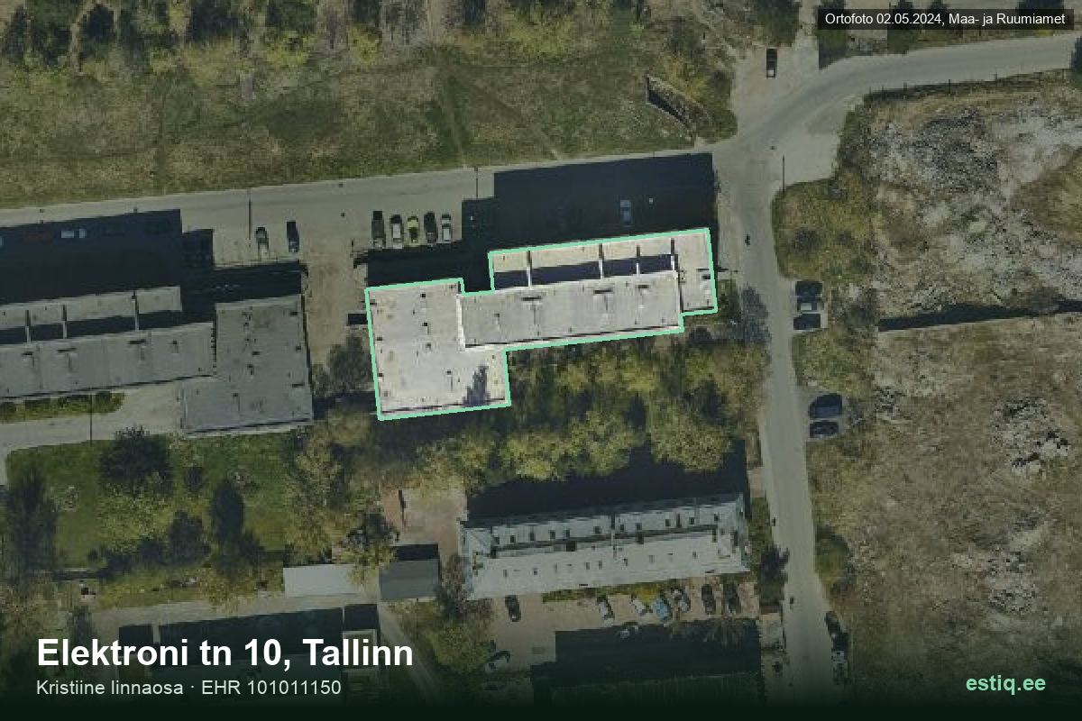 Elektroni tänav 10, Tallinn – hoone aerofoto, kontuur ehitisregistri (EHR) andmetest