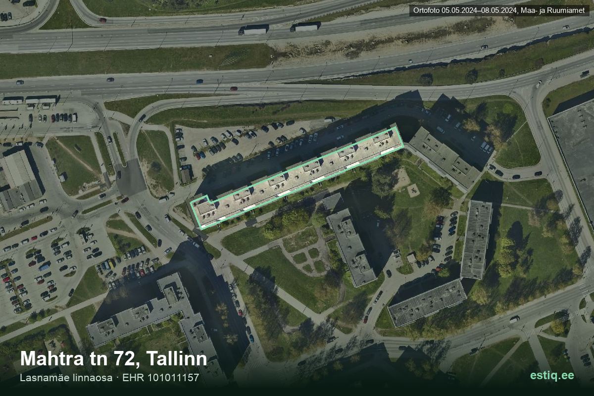 Mahtra tänav 72, Tallinn – hoone aerofoto, kontuur ehitisregistri (EHR) andmetest