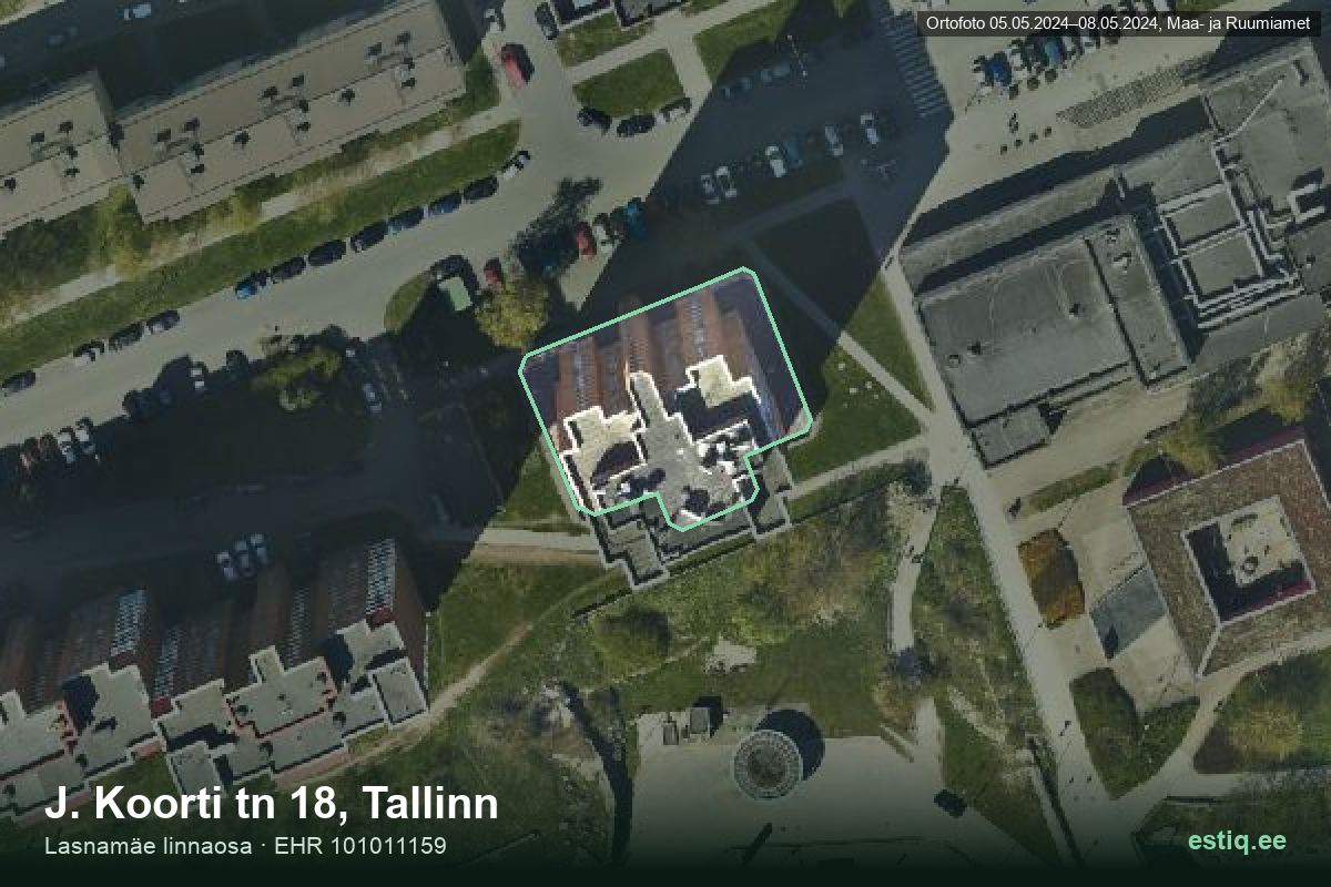 J. Koorti tänav 18, Tallinn – hoone aerofoto, kontuur ehitisregistri (EHR) andmetest