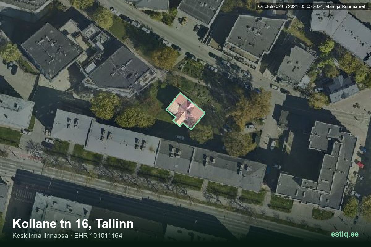 Kollane tänav 16, Tallinn – аэрофото дома, контур по данным регистра строений (EHR)