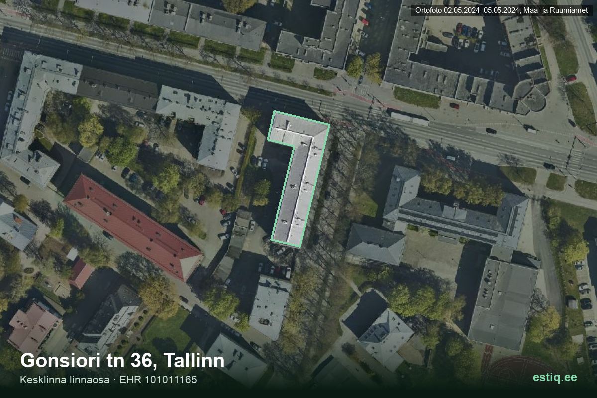 Gonsiori tänav 36, Tallinn – aerial photo of the building, outline from the Building Register (EHR)
