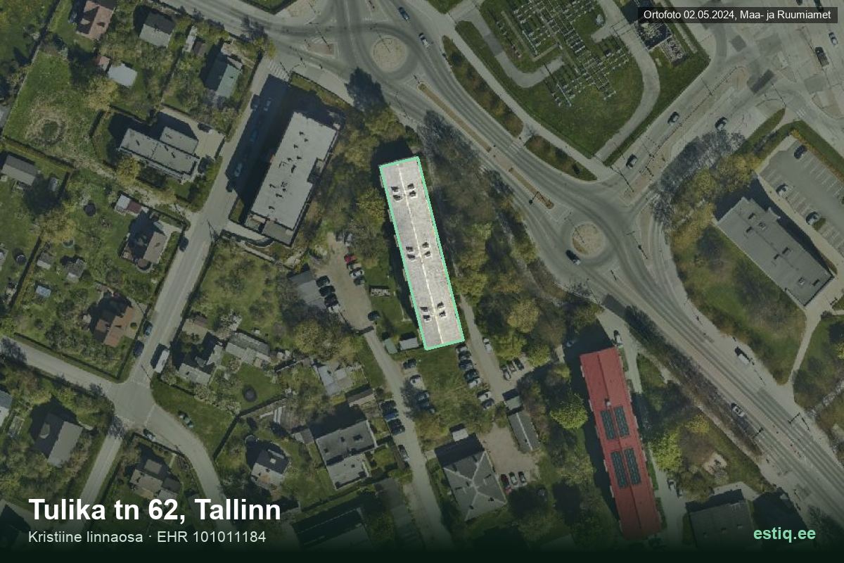 Tulika tänav 62, Tallinn – hoone aerofoto, kontuur ehitisregistri (EHR) andmetest