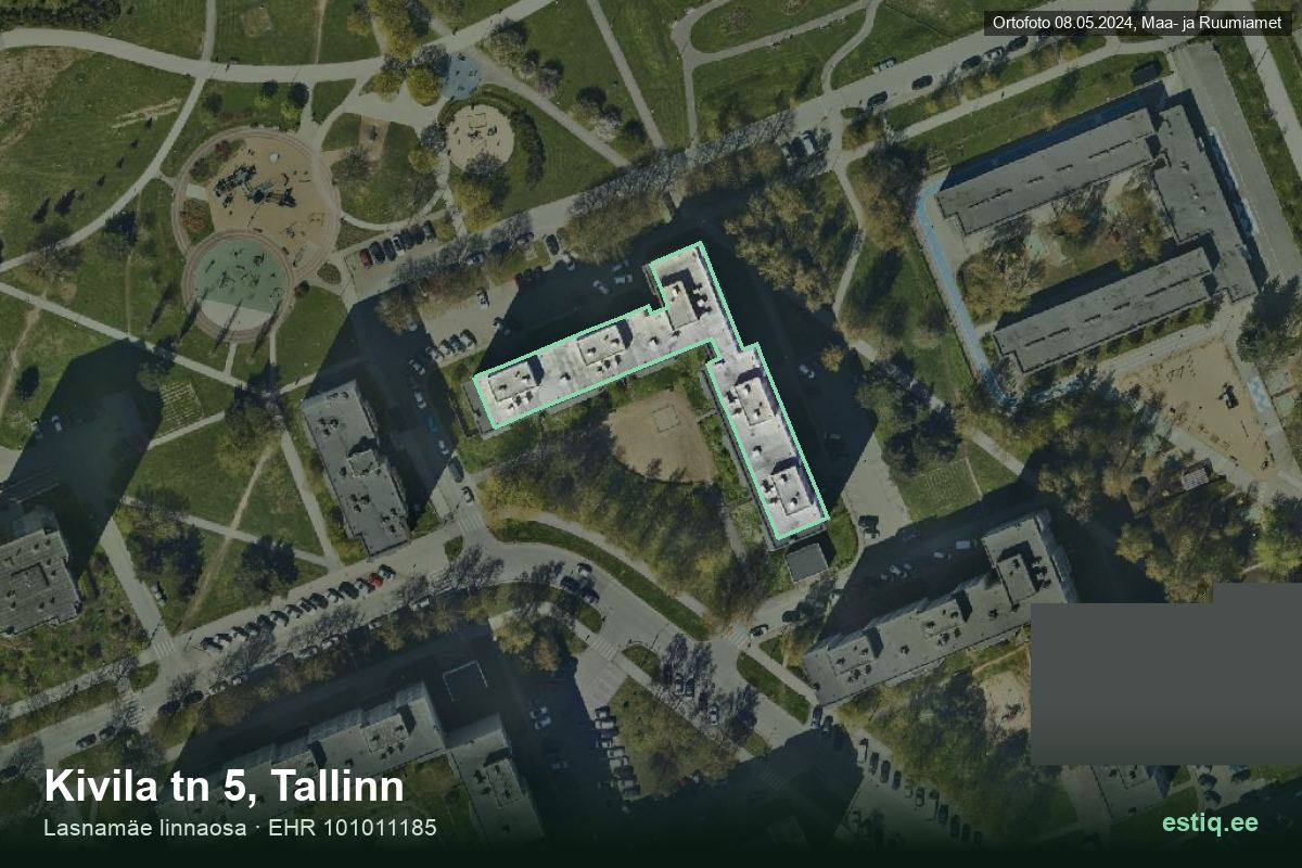 Kivila tänav 5, Tallinn – hoone aerofoto, kontuur ehitisregistri (EHR) andmetest