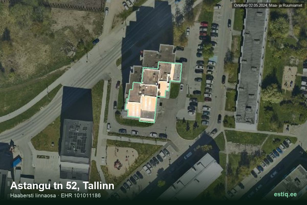 Astangu tänav 52, Tallinn – hoone aerofoto, kontuur ehitisregistri (EHR) andmetest