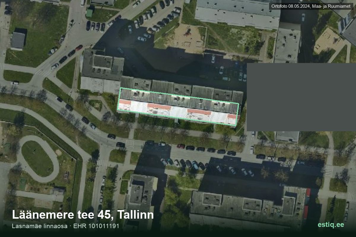 Läänemere tee 45, Tallinn – hoone aerofoto, kontuur ehitisregistri (EHR) andmetest