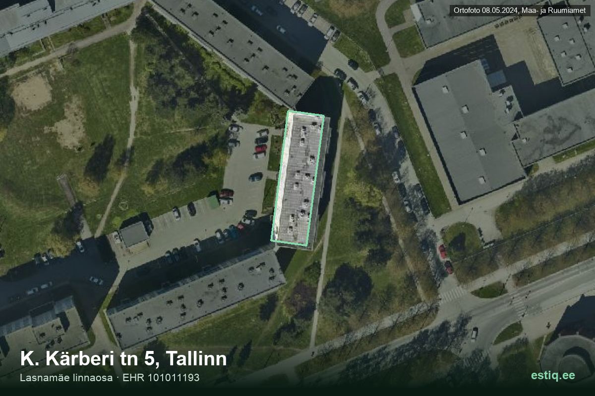 Kärberi tänav 5, Tallinn – hoone aerofoto, kontuur ehitisregistri (EHR) andmetest