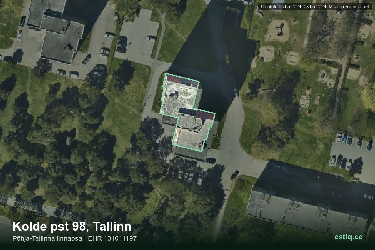 Kolde pst 98, Tallinn – ilmakuva rakennuksesta, ääriviiva rakennusrekisteristä (EHR)