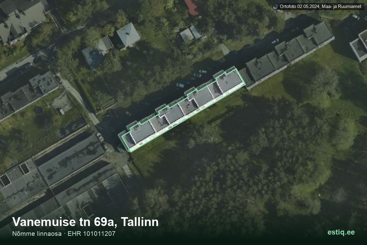 Vanemuise tänav 69a, Tallinn – aerial photo of the building, outline from the Building Register (EHR)