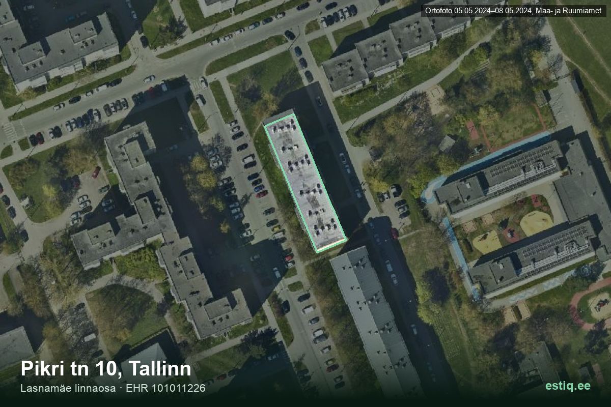 Pikri tänav 10, Tallinn – ilmakuva rakennuksesta, ääriviiva rakennusrekisteristä (EHR)