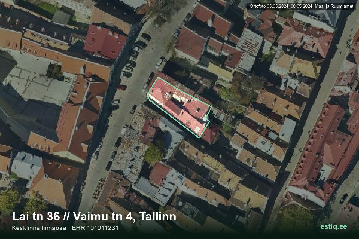 Lai tänav 36, Tallinn – hoone aerofoto, kontuur ehitisregistri (EHR) andmetest