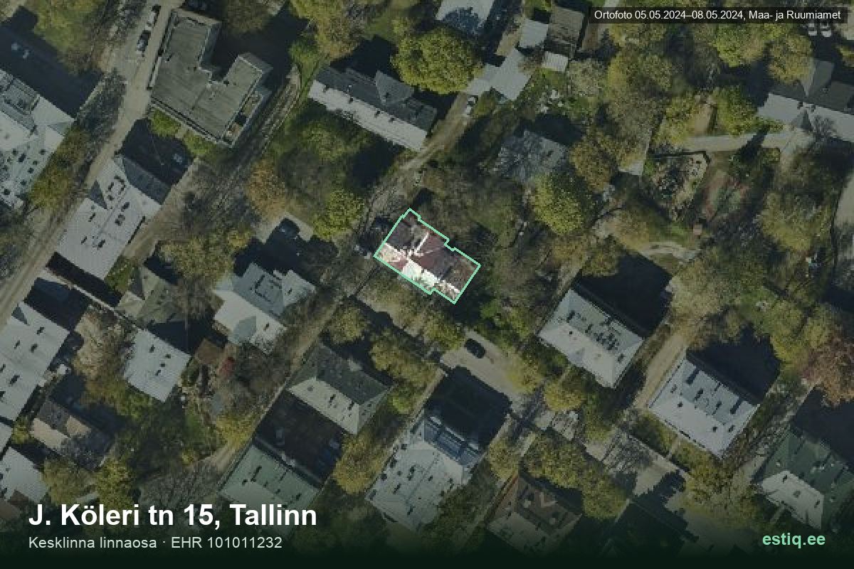 J. Köleri tänav 15, Tallinn – аэрофото дома, контур по данным регистра строений (EHR)