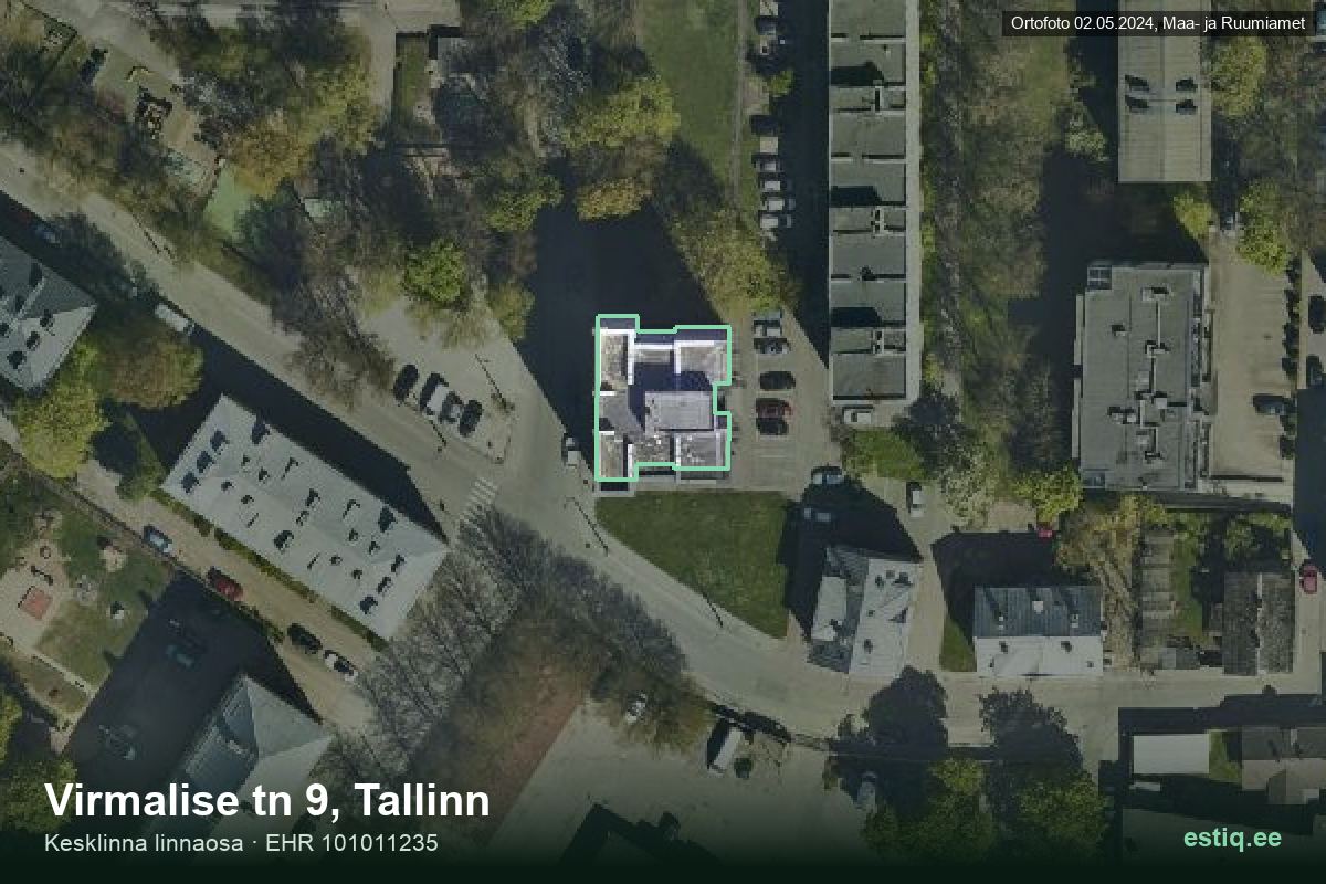 Virmalise tänav 9, Tallinn – hoone aerofoto, kontuur ehitisregistri (EHR) andmetest