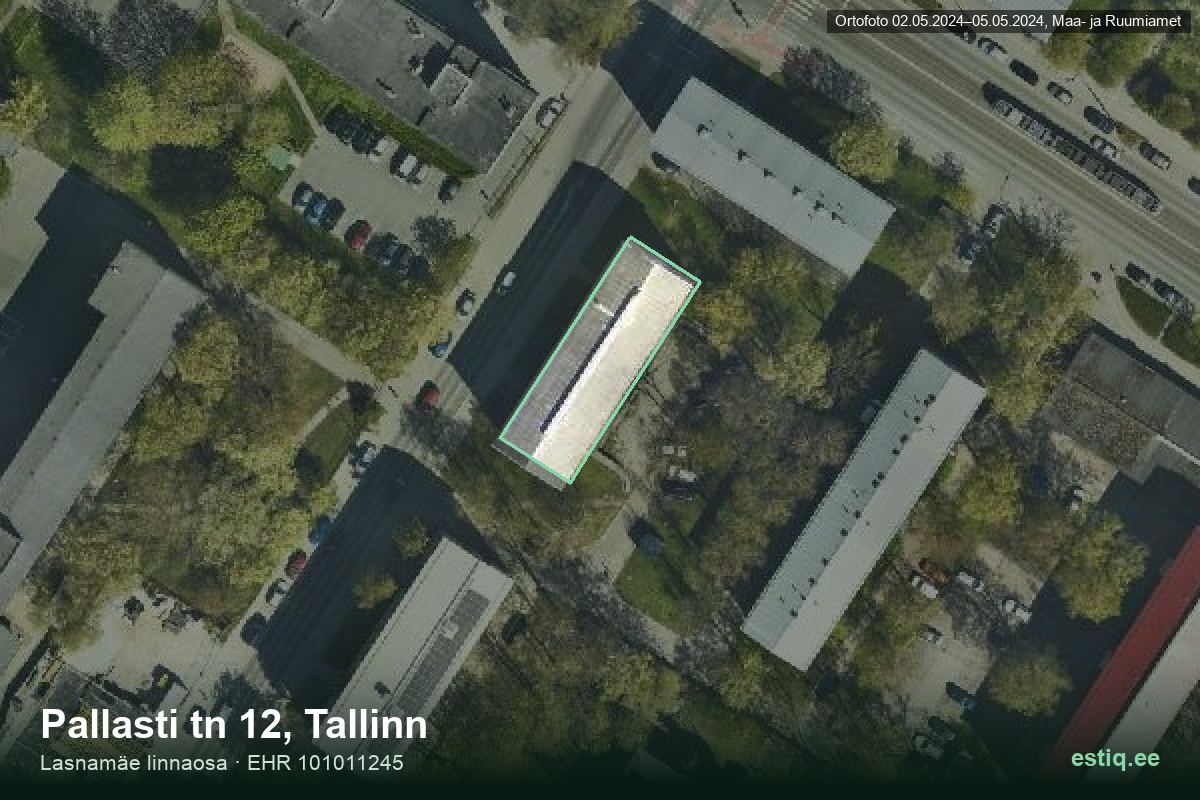 Pallasti tänav 12, Tallinn – аэрофото дома, контур по данным регистра строений (EHR)