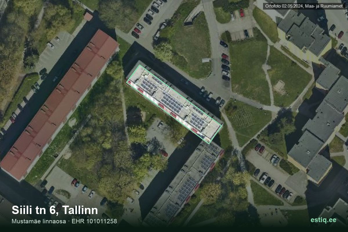 Siili tänav 6, Tallinn – hoone aerofoto, kontuur ehitisregistri (EHR) andmetest