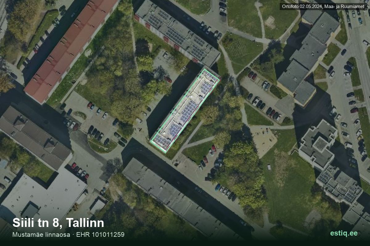 Siili tänav 8, Tallinn – hoone aerofoto, kontuur ehitisregistri (EHR) andmetest