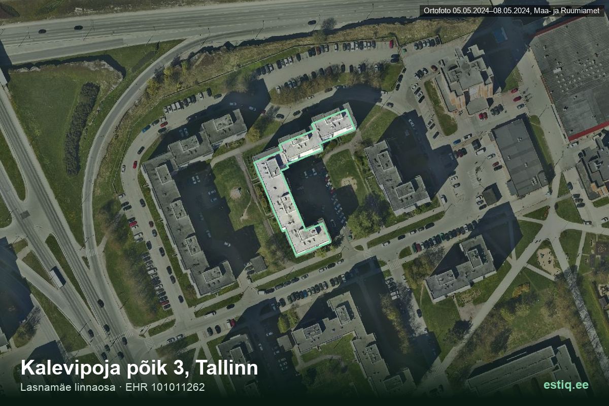 Kalevipoja põik 3, Tallinn – ilmakuva rakennuksesta, ääriviiva rakennusrekisteristä (EHR)