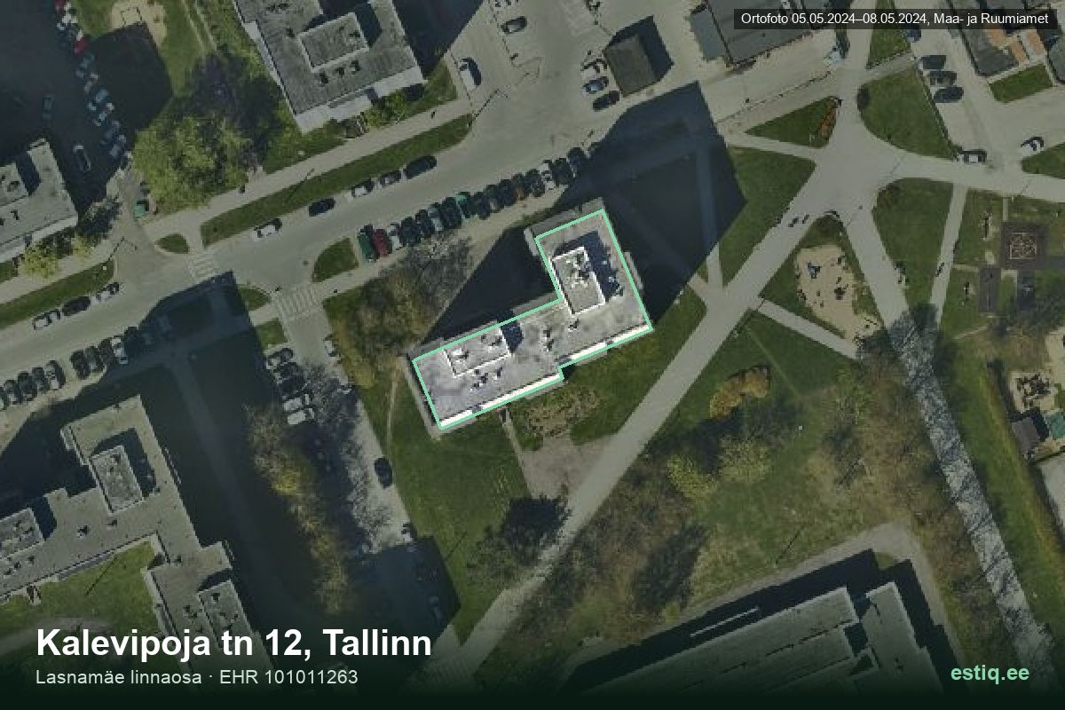 Kalevipoja tänav 12, Tallinn – hoone aerofoto, kontuur ehitisregistri (EHR) andmetest