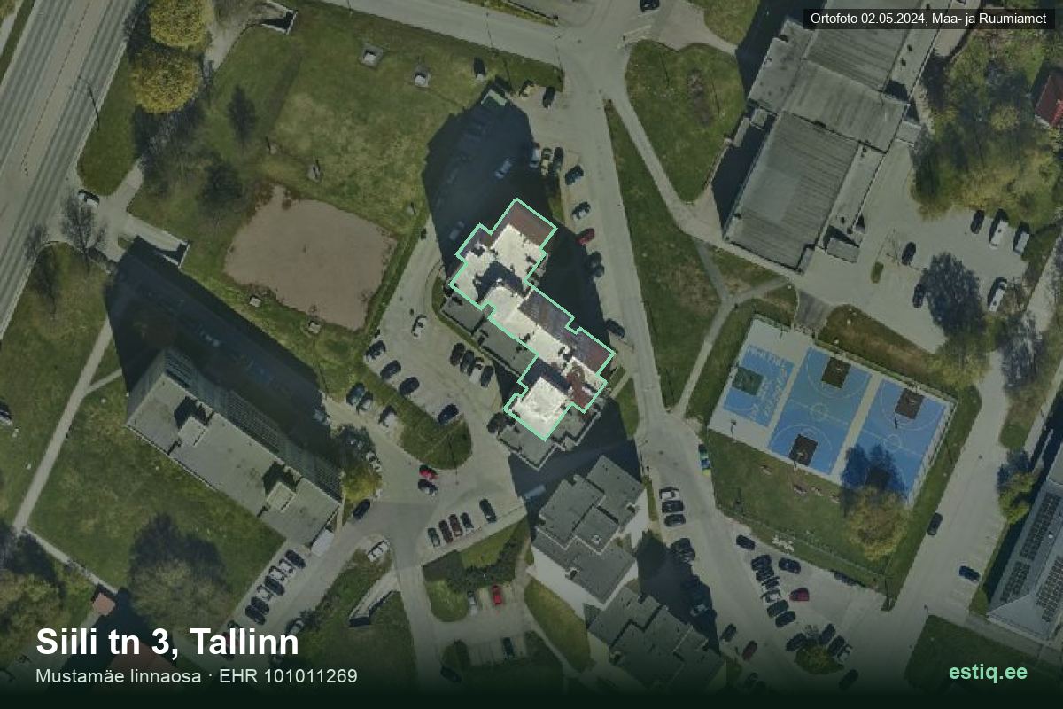 Siili tänav 3, Tallinn – hoone aerofoto, kontuur ehitisregistri (EHR) andmetest