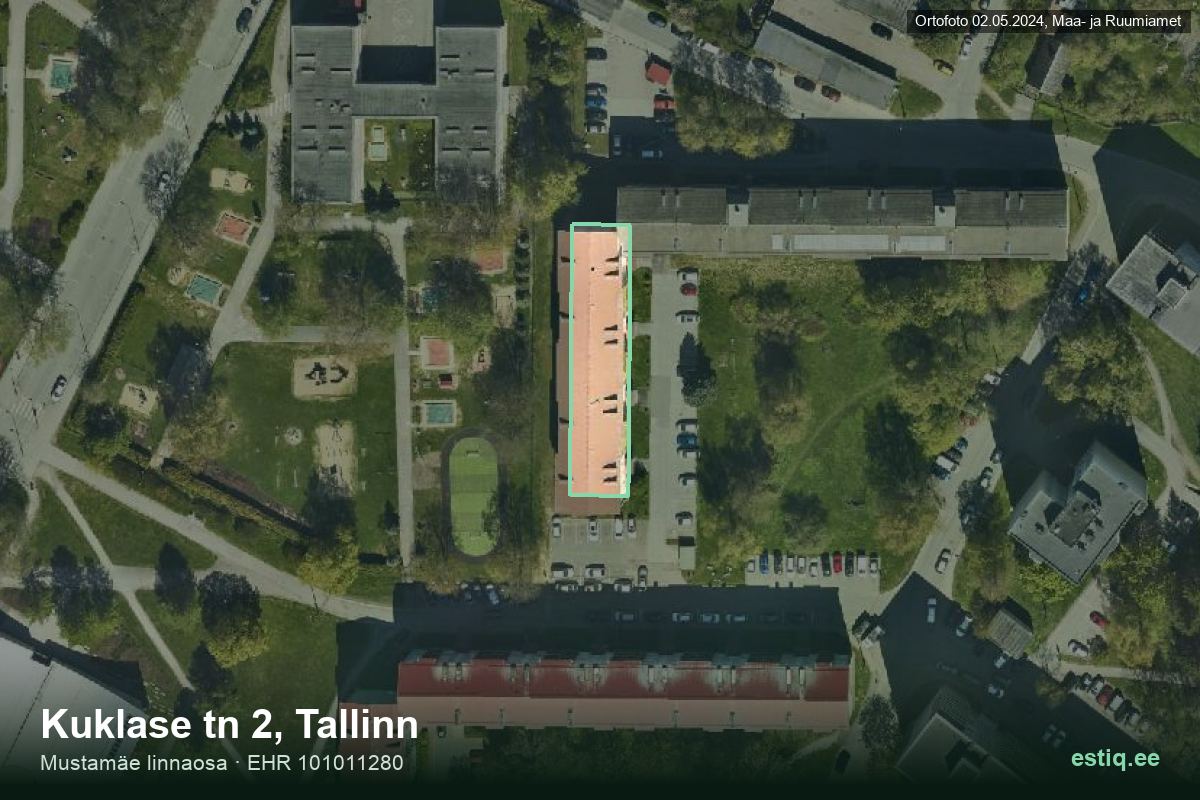 Kuklase tänav 2, Tallinn – hoone aerofoto, kontuur ehitisregistri (EHR) andmetest