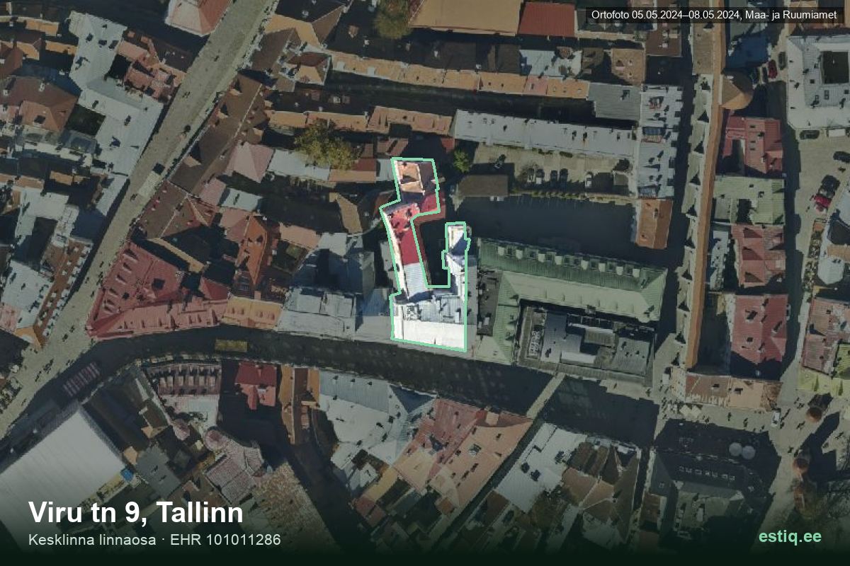 Viru tänav 9, Tallinn – aerial photo of the building, outline from the Building Register (EHR)