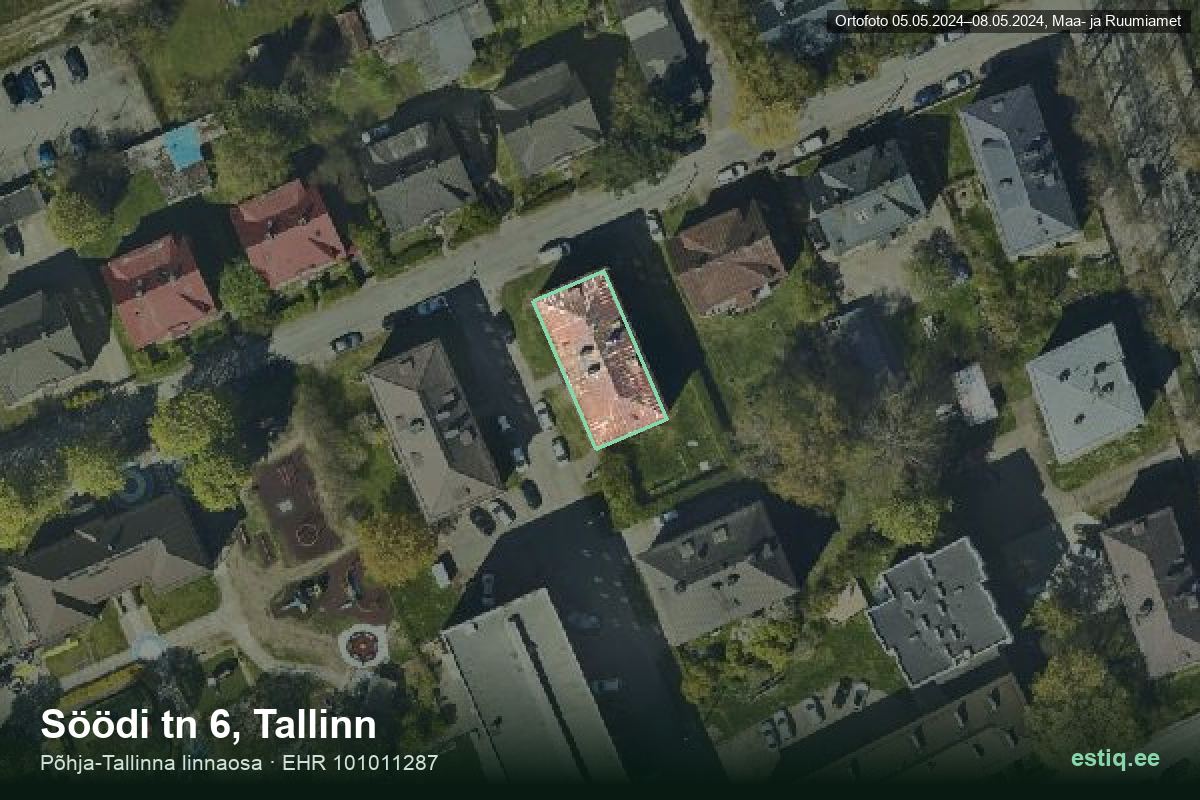 Söödi tänav 6, Tallinn – аэрофото дома, контур по данным регистра строений (EHR)
