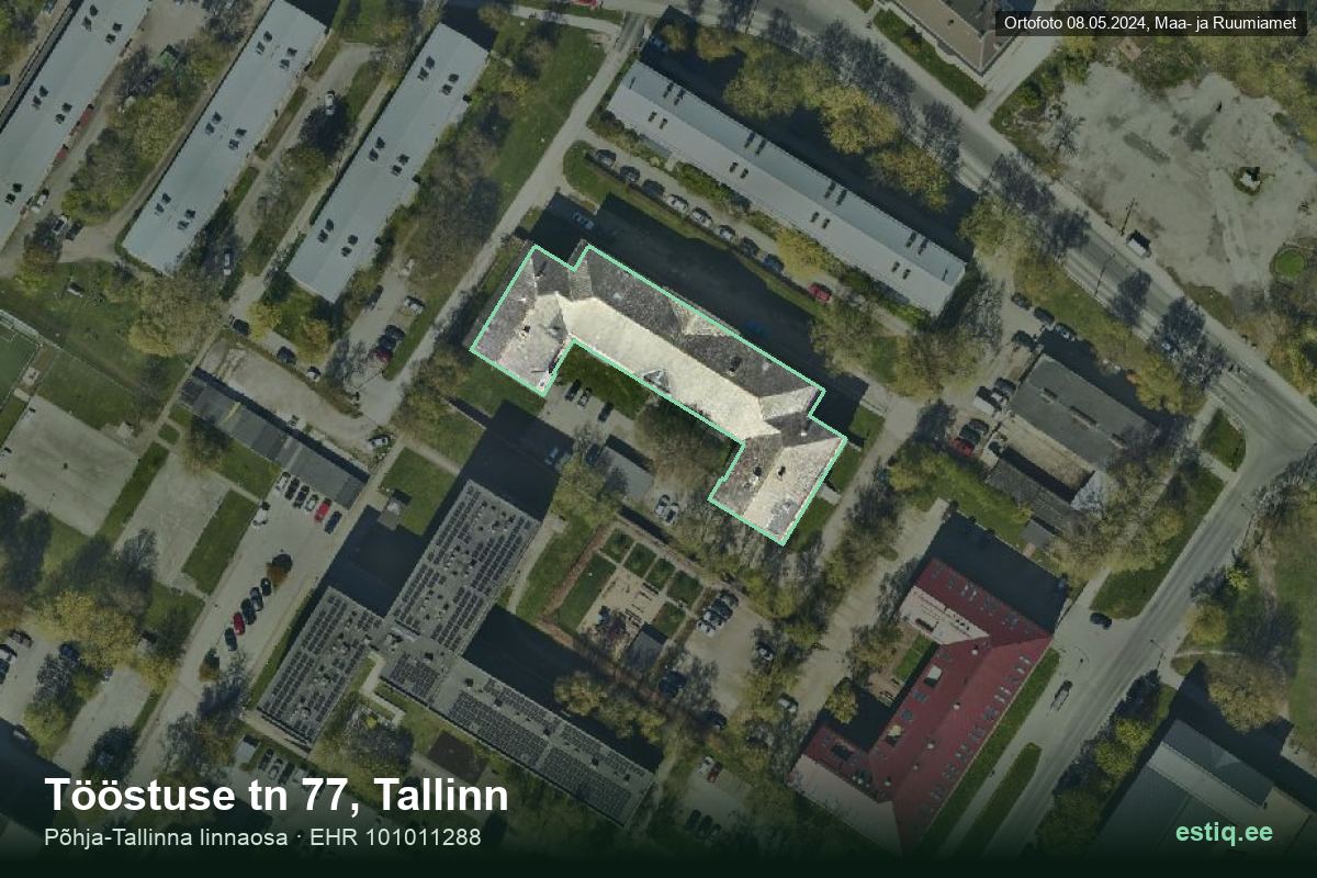 Tööstuse tänav 77, Tallinn – hoone aerofoto, kontuur ehitisregistri (EHR) andmetest