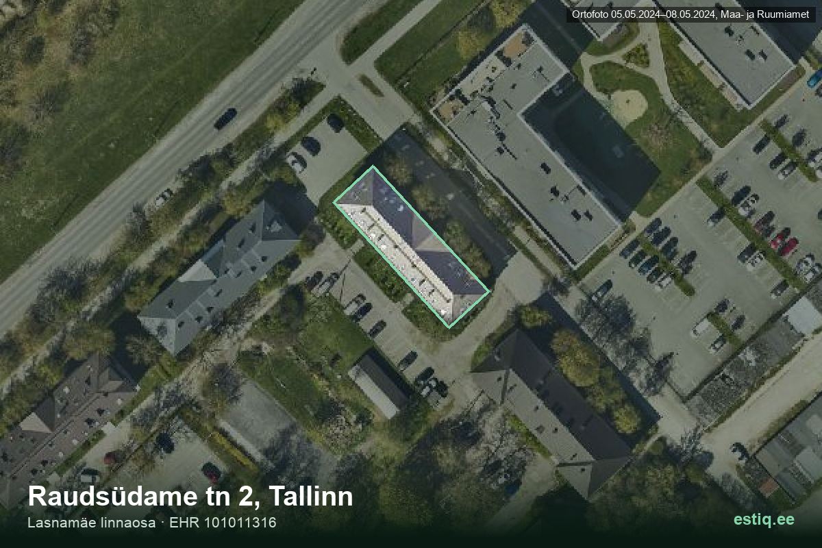 Raudsüdame tänav 2, Tallinn – hoone aerofoto, kontuur ehitisregistri (EHR) andmetest