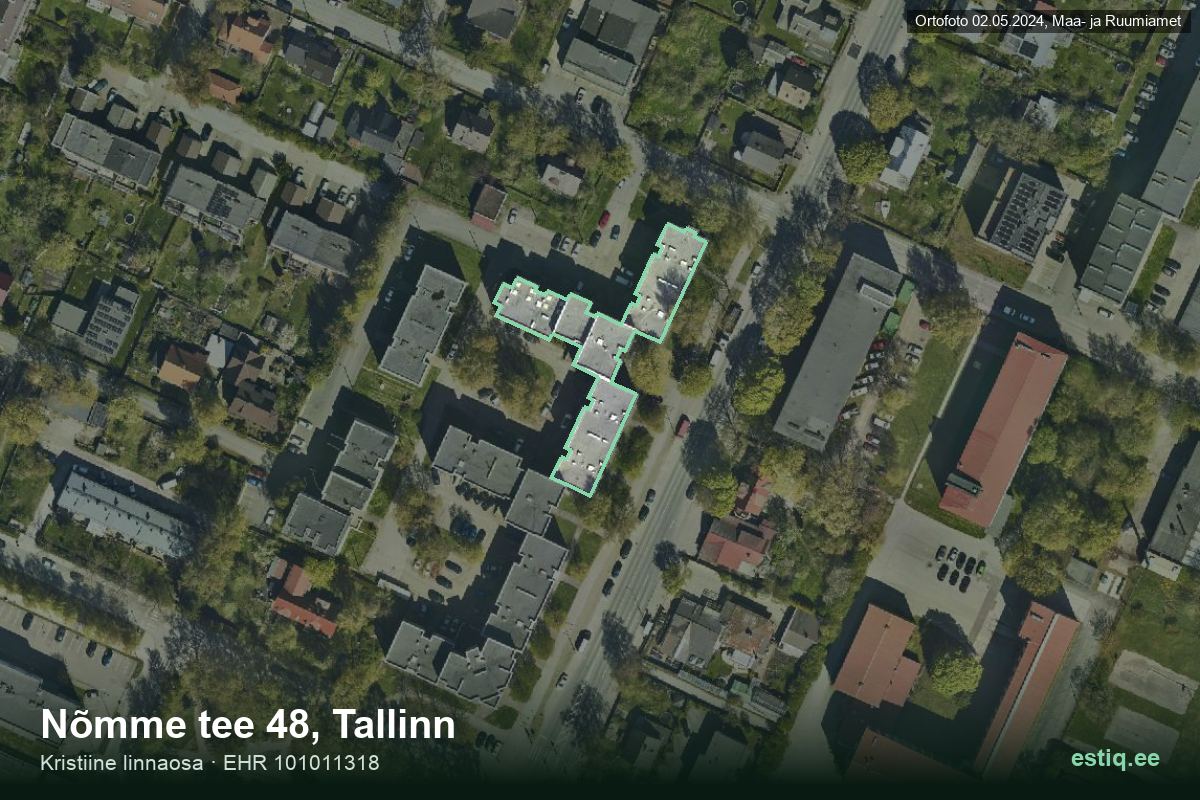 Nõmme tee 48, Tallinn – hoone aerofoto, kontuur ehitisregistri (EHR) andmetest