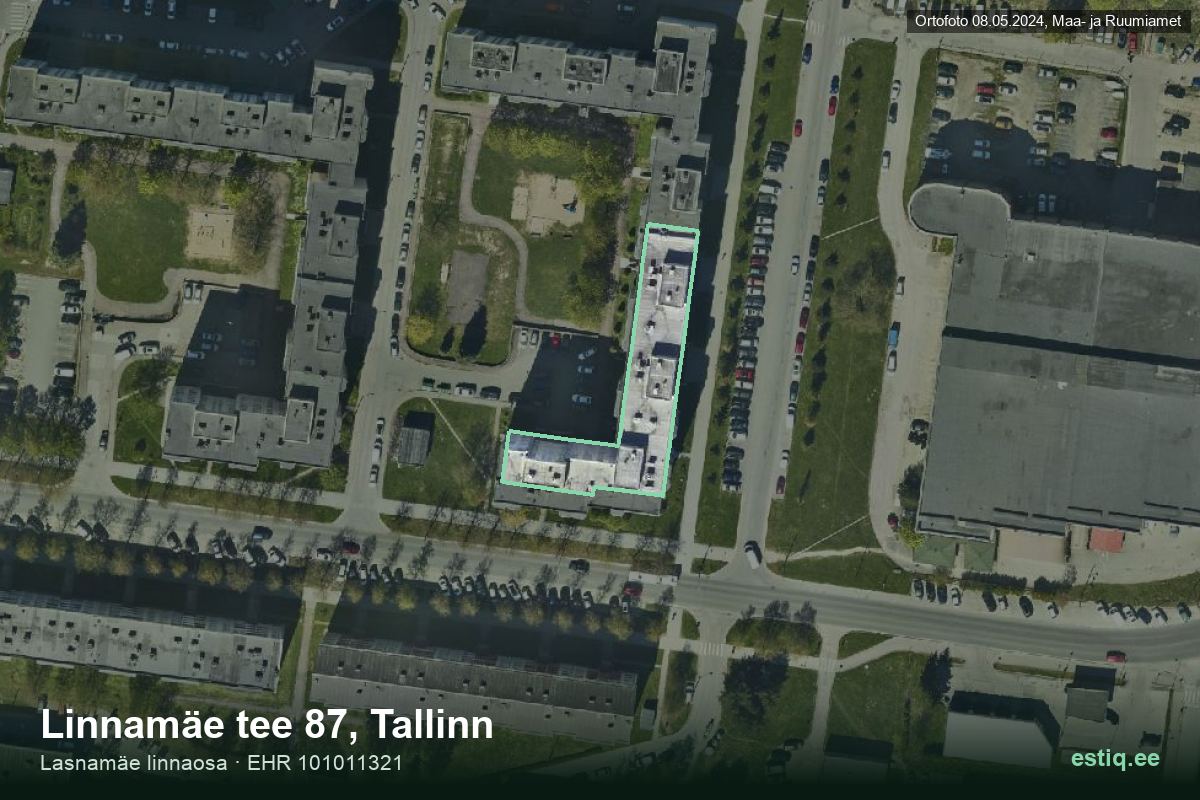 Linnamäe tee 87, Tallinn – hoone aerofoto, kontuur ehitisregistri (EHR) andmetest