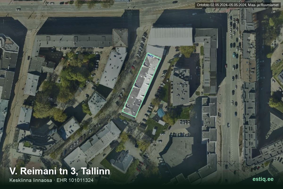 V. Reimani tänav 3, Tallinn – aerial photo of the building, outline from the Building Register (EHR)