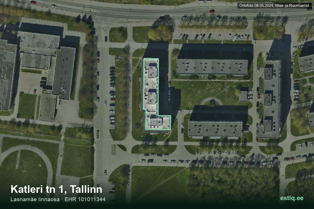 Katleri tänav 1, Tallinn – hoone aerofoto, kontuur ehitisregistri (EHR) andmetest