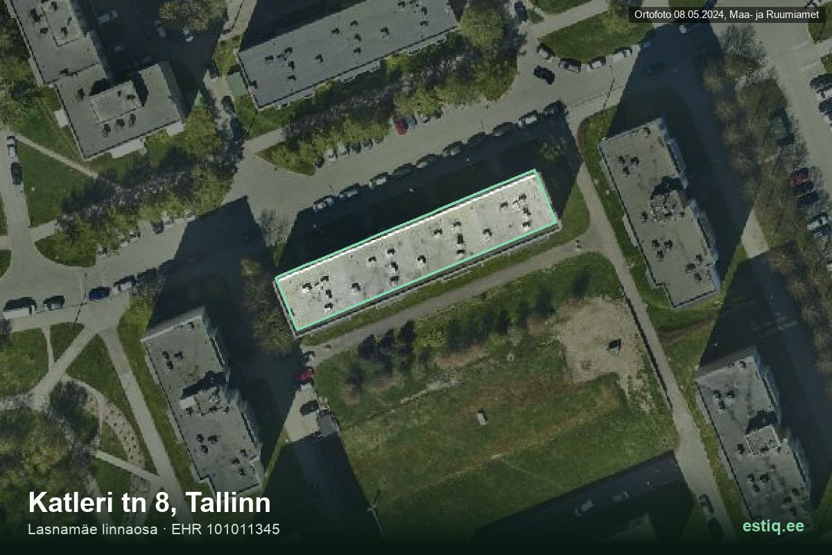 Katleri tänav 8, Tallinn – hoone aerofoto, kontuur ehitisregistri (EHR) andmetest