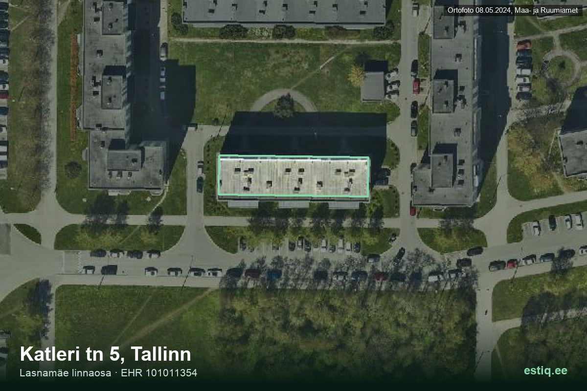 Katleri tänav 5, Tallinn – hoone aerofoto, kontuur ehitisregistri (EHR) andmetest