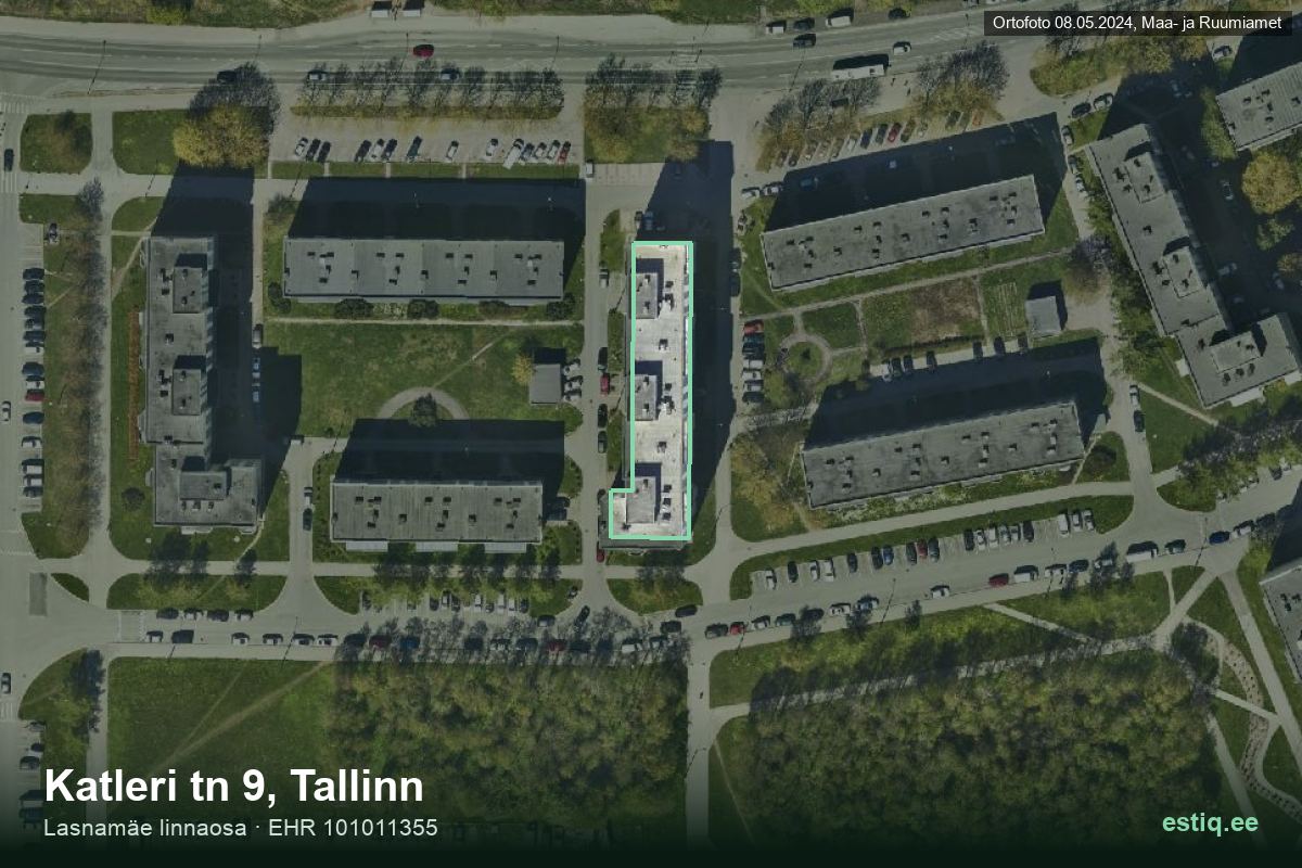Katleri tänav 9, Tallinn – hoone aerofoto, kontuur ehitisregistri (EHR) andmetest