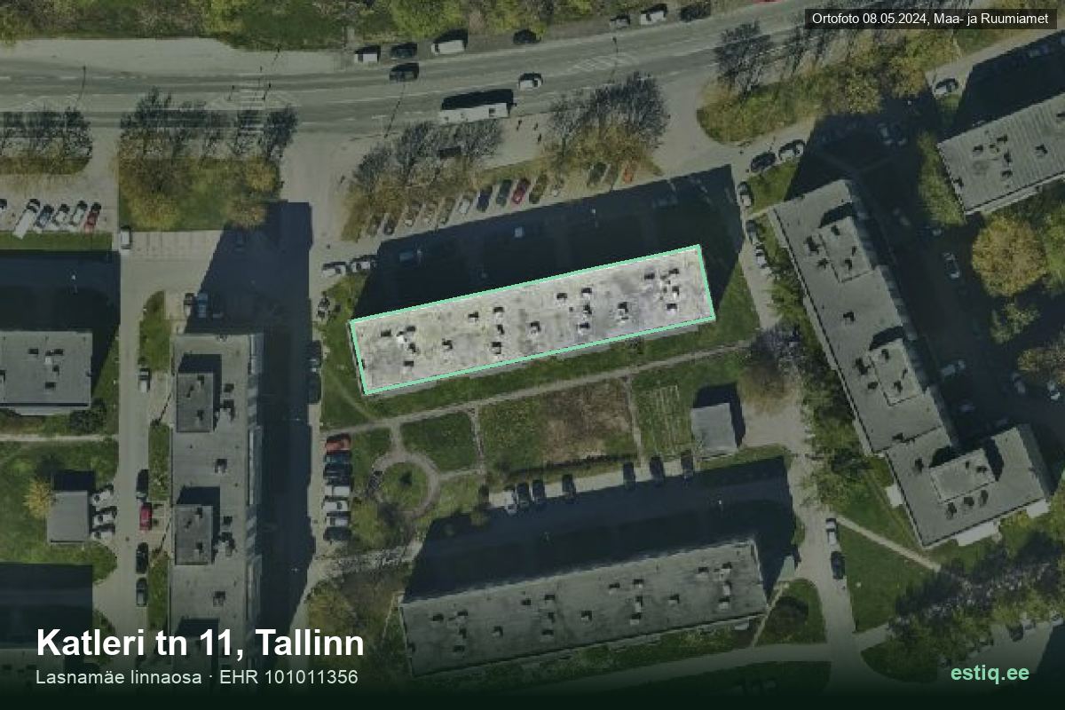 Katleri tänav 11, Tallinn – hoone aerofoto, kontuur ehitisregistri (EHR) andmetest