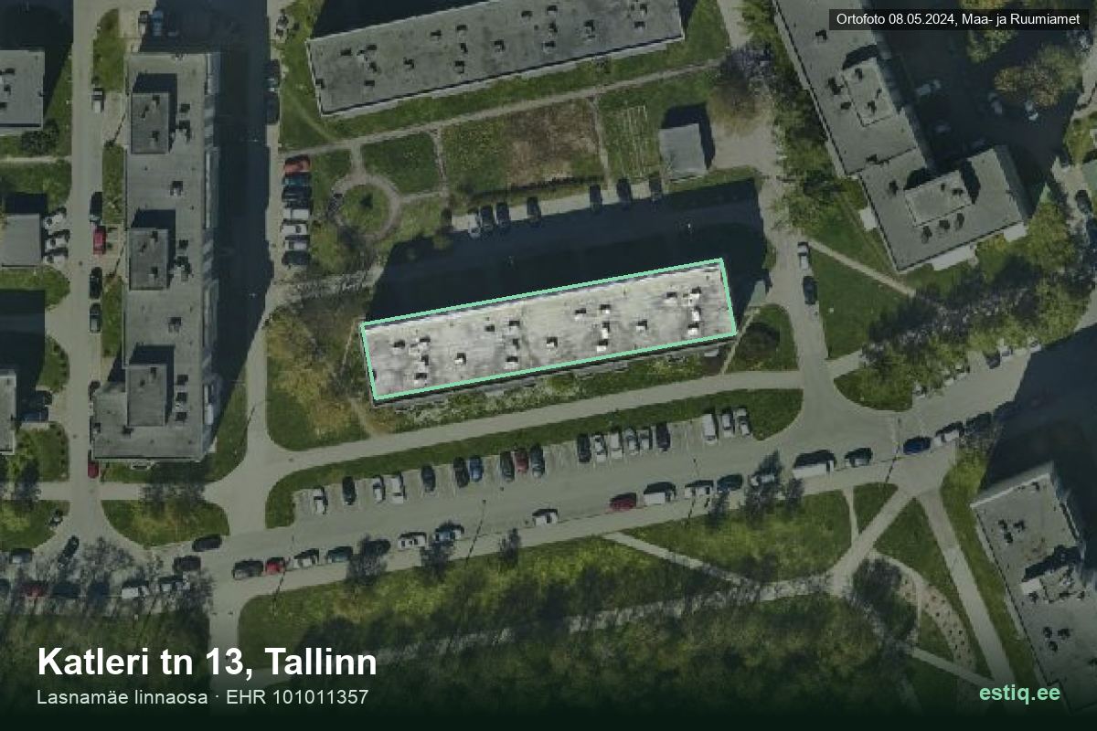 Katleri tänav 13, Tallinn – hoone aerofoto, kontuur ehitisregistri (EHR) andmetest