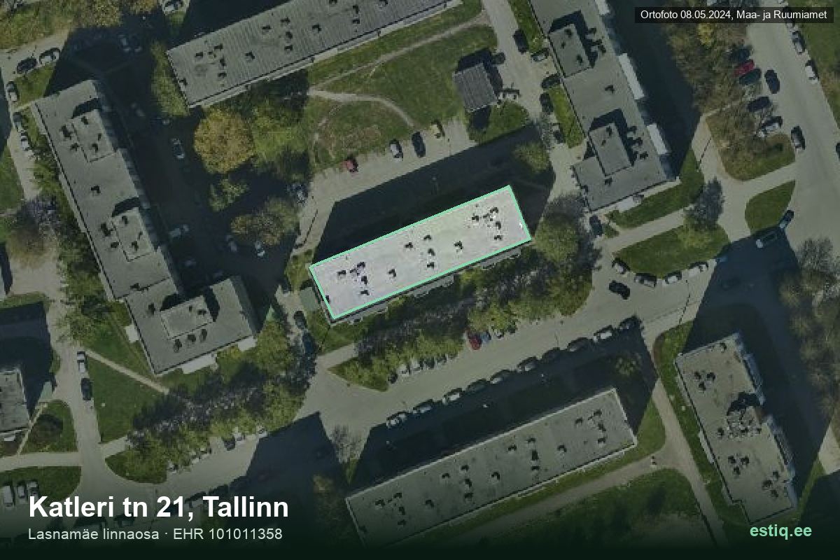 Katleri tänav 21, Tallinn – hoone aerofoto, kontuur ehitisregistri (EHR) andmetest