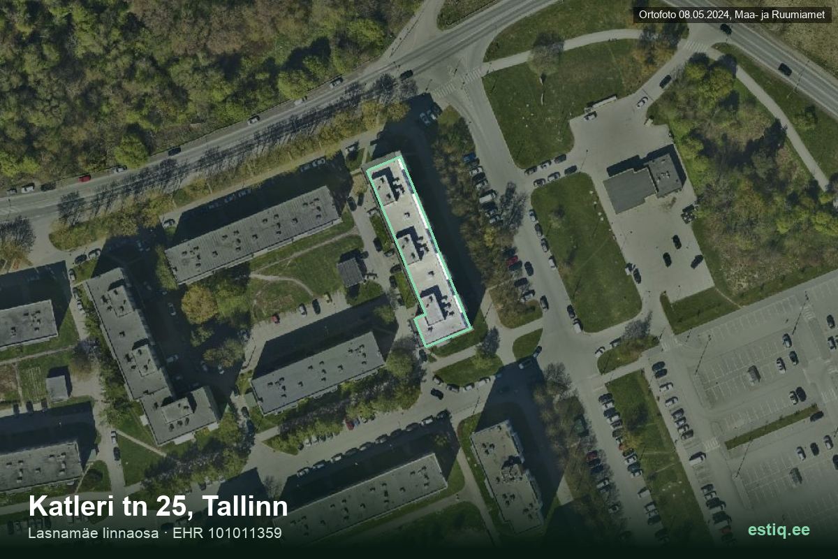 Katleri tänav 25, Tallinn – hoone aerofoto, kontuur ehitisregistri (EHR) andmetest