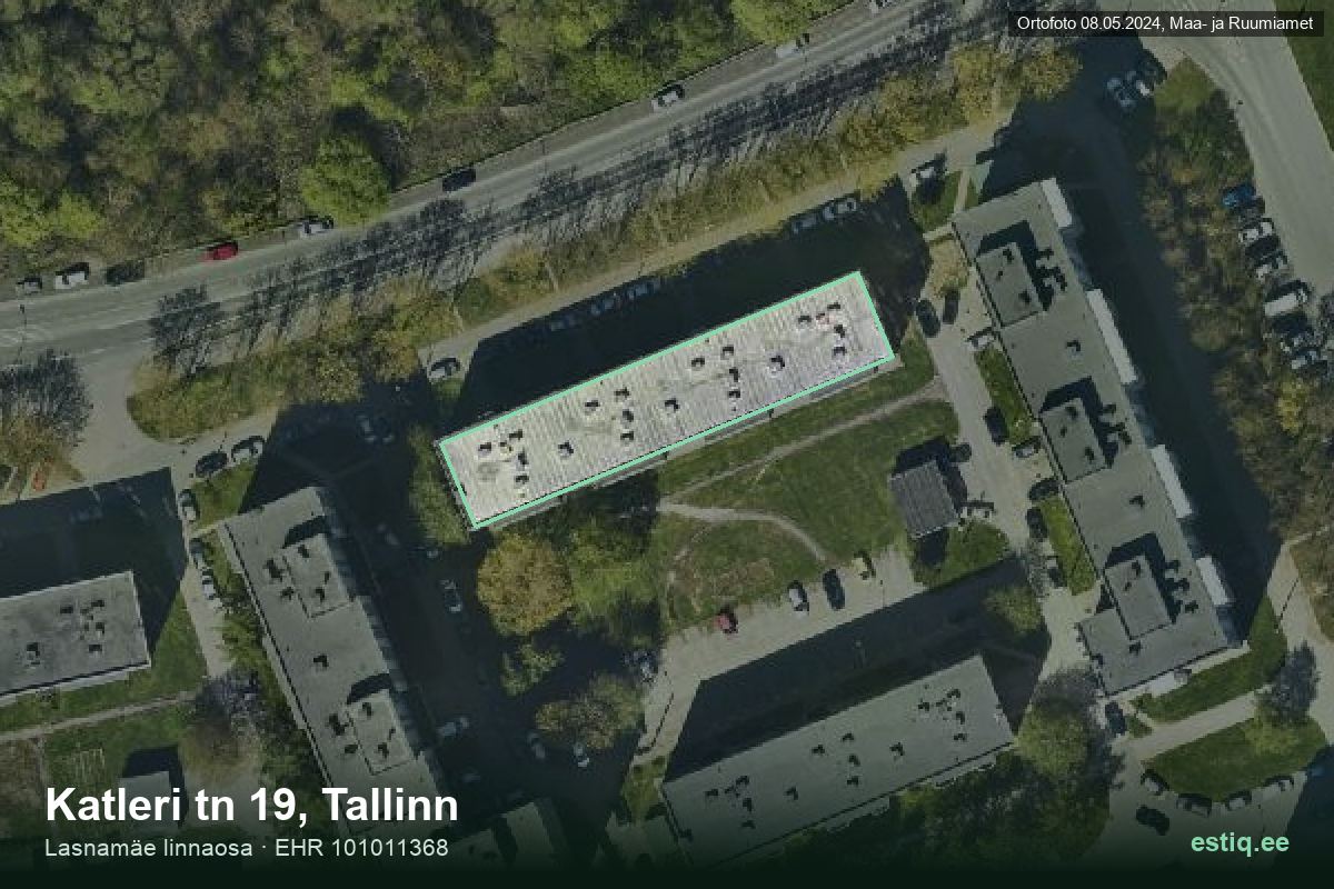 Katleri tänav 19, Tallinn – hoone aerofoto, kontuur ehitisregistri (EHR) andmetest