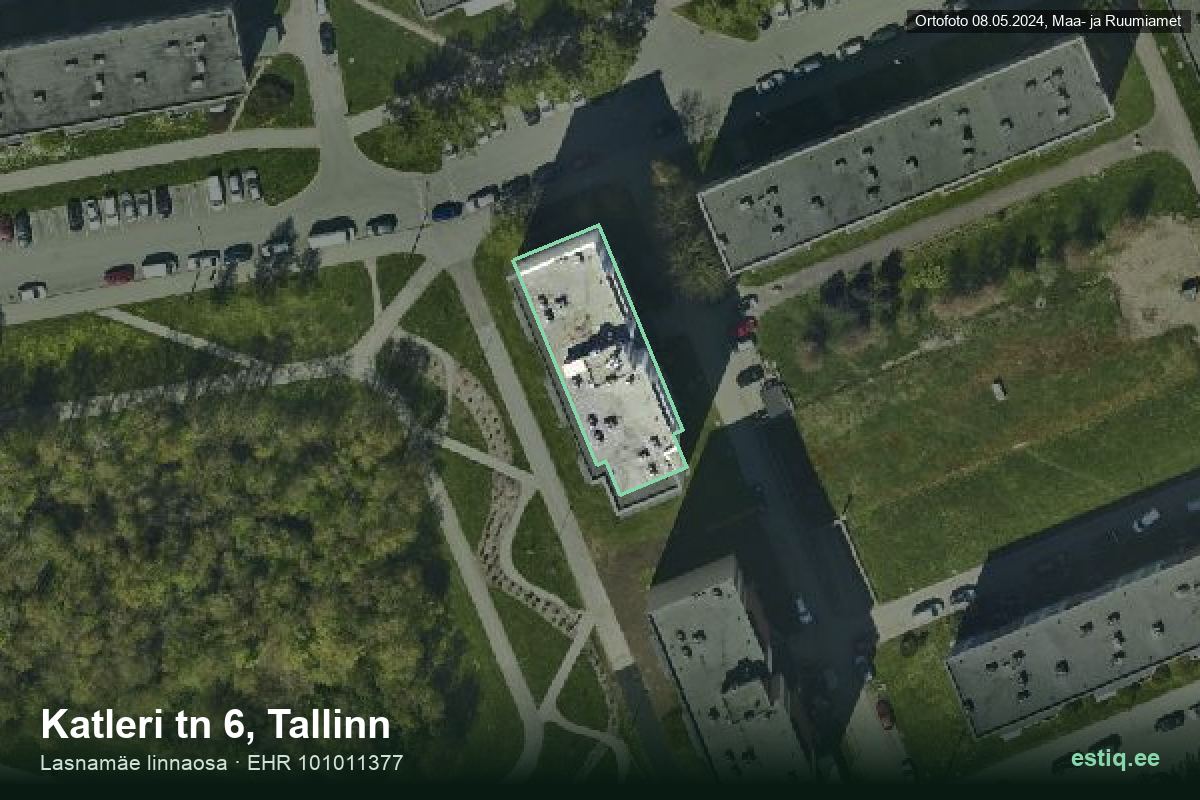 Katleri tänav 6, Tallinn – hoone aerofoto, kontuur ehitisregistri (EHR) andmetest
