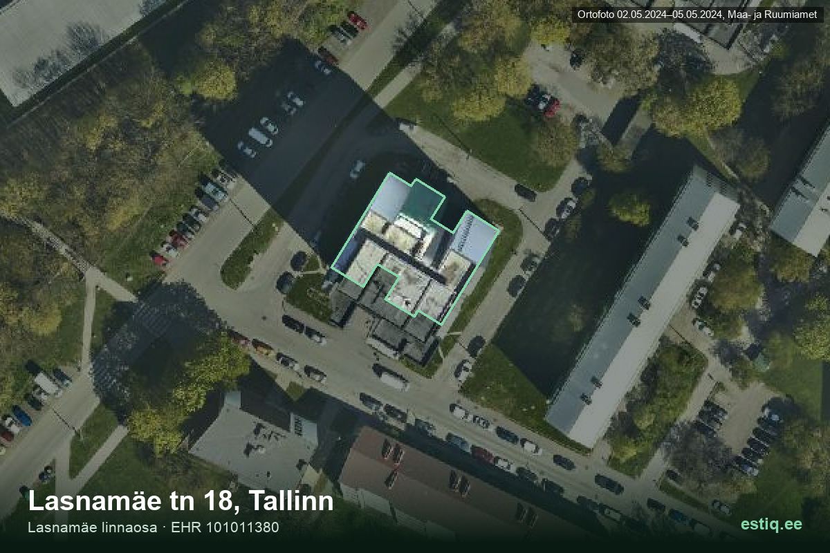 Lasnamäe tänav 18, Tallinn – аэрофото дома, контур по данным регистра строений (EHR)