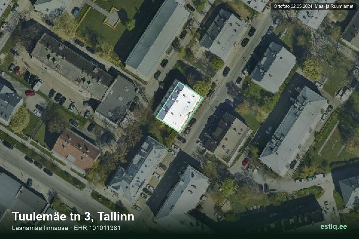 Tuulemäe tänav 3, Tallinn – hoone aerofoto, kontuur ehitisregistri (EHR) andmetest